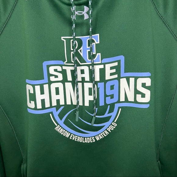 Under Armour Coldgear Green Fleece Lined Hoodie Sweater Men's Sz Medium Preowned - Picture 2 of 8